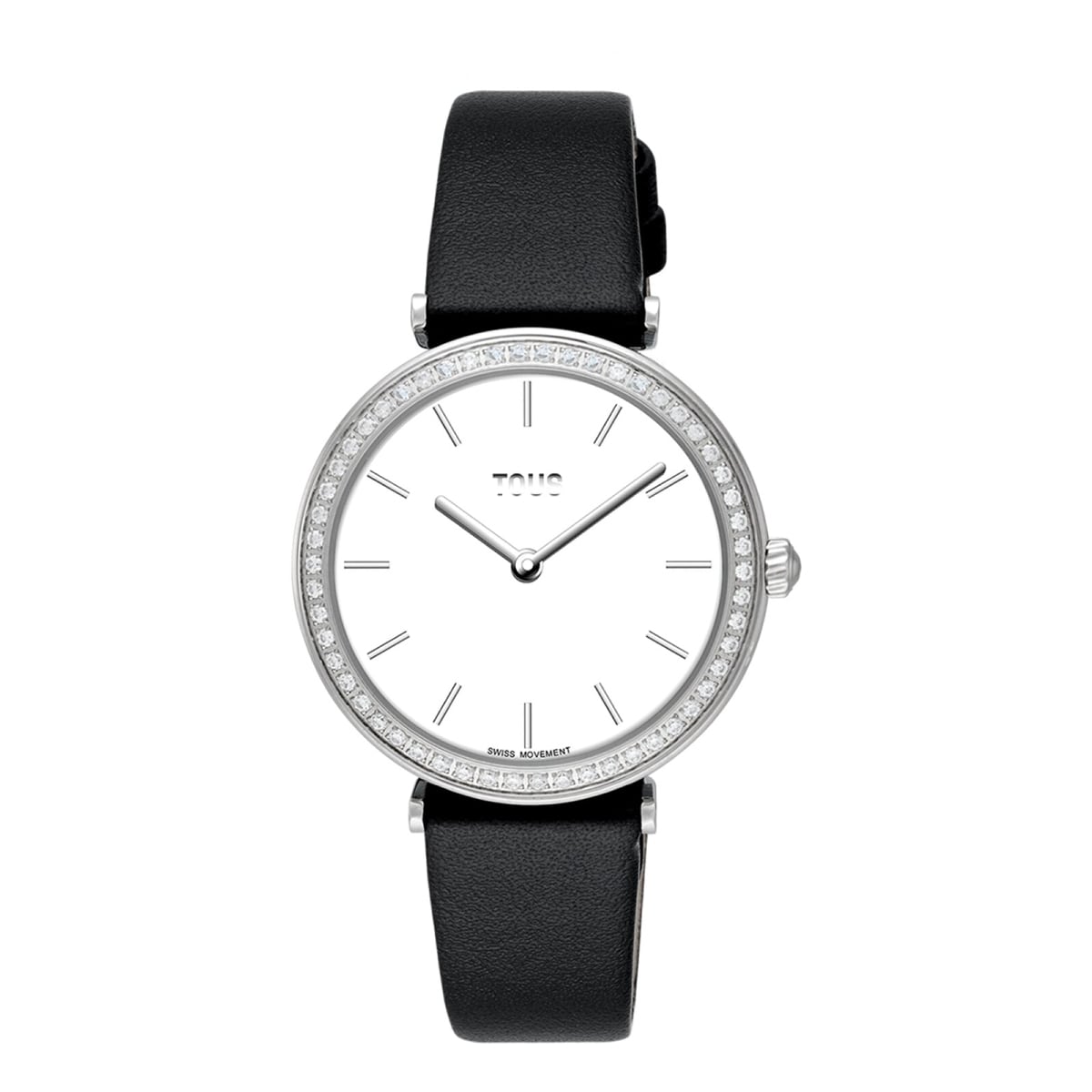 Tous - Reloj Con Movimiento Suizo Analógico De Acero Con 0,49 Ct En Diamantes Y Brazalete De Piel Negra Les Classiques - Único