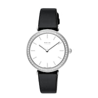 Reloj con movimiento suizo analógico de acero con 0,49 ct en diamantes y brazalete de piel negra Les Classiques