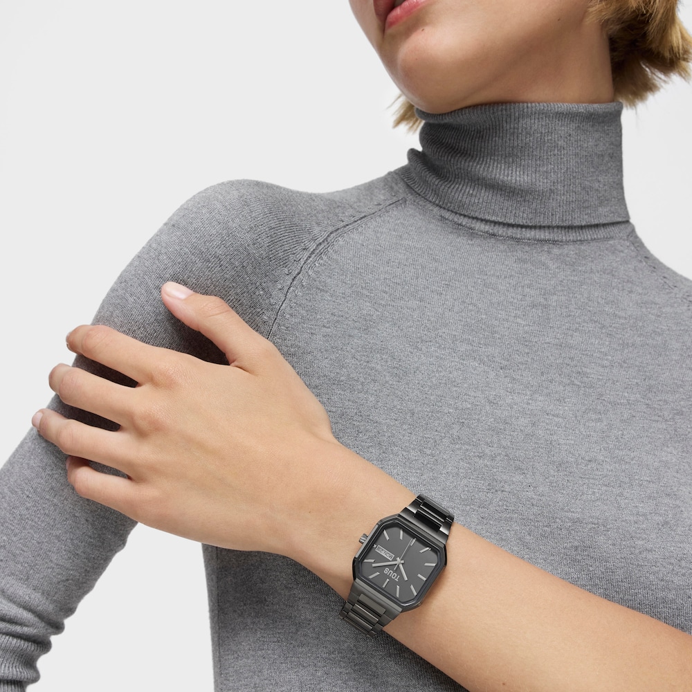 Reloj anal&oacute;gico con brazalete acero IP negro Lit