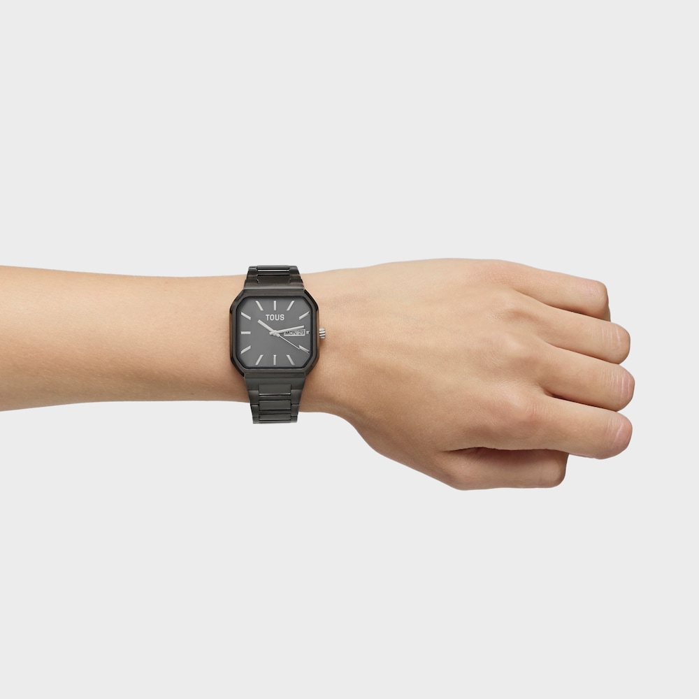 Reloj anal&oacute;gico con brazalete acero IP negro Lit