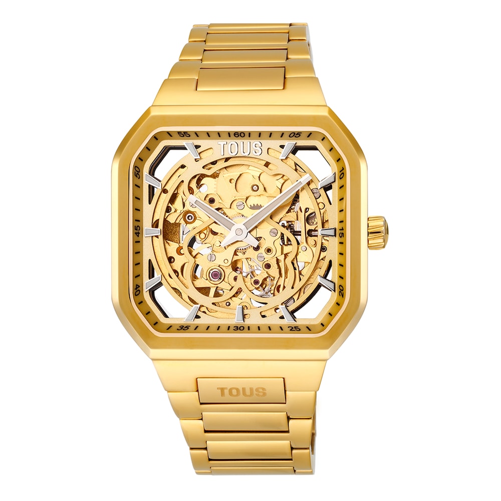 Analog Watch with gold-colored IPG steel bracelet D-Bear Now image number 0