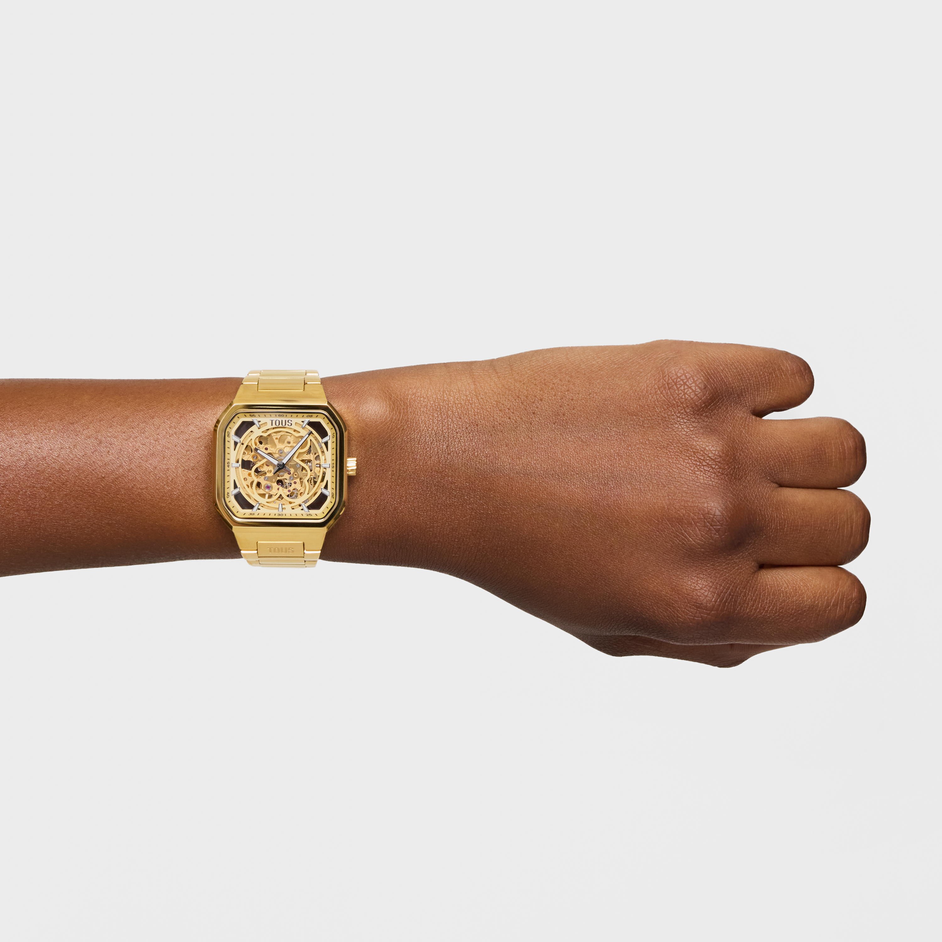 Analog Watch with gold-colored IPG steel bracelet D-Bear Now