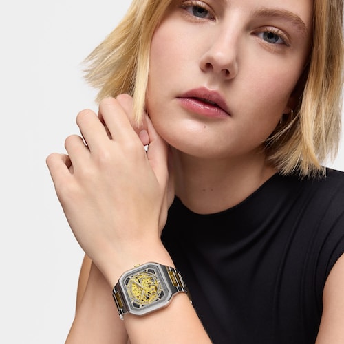 Automatic analog Watch with gold-colored IPG steel and steel bracelet D-Bear Now
