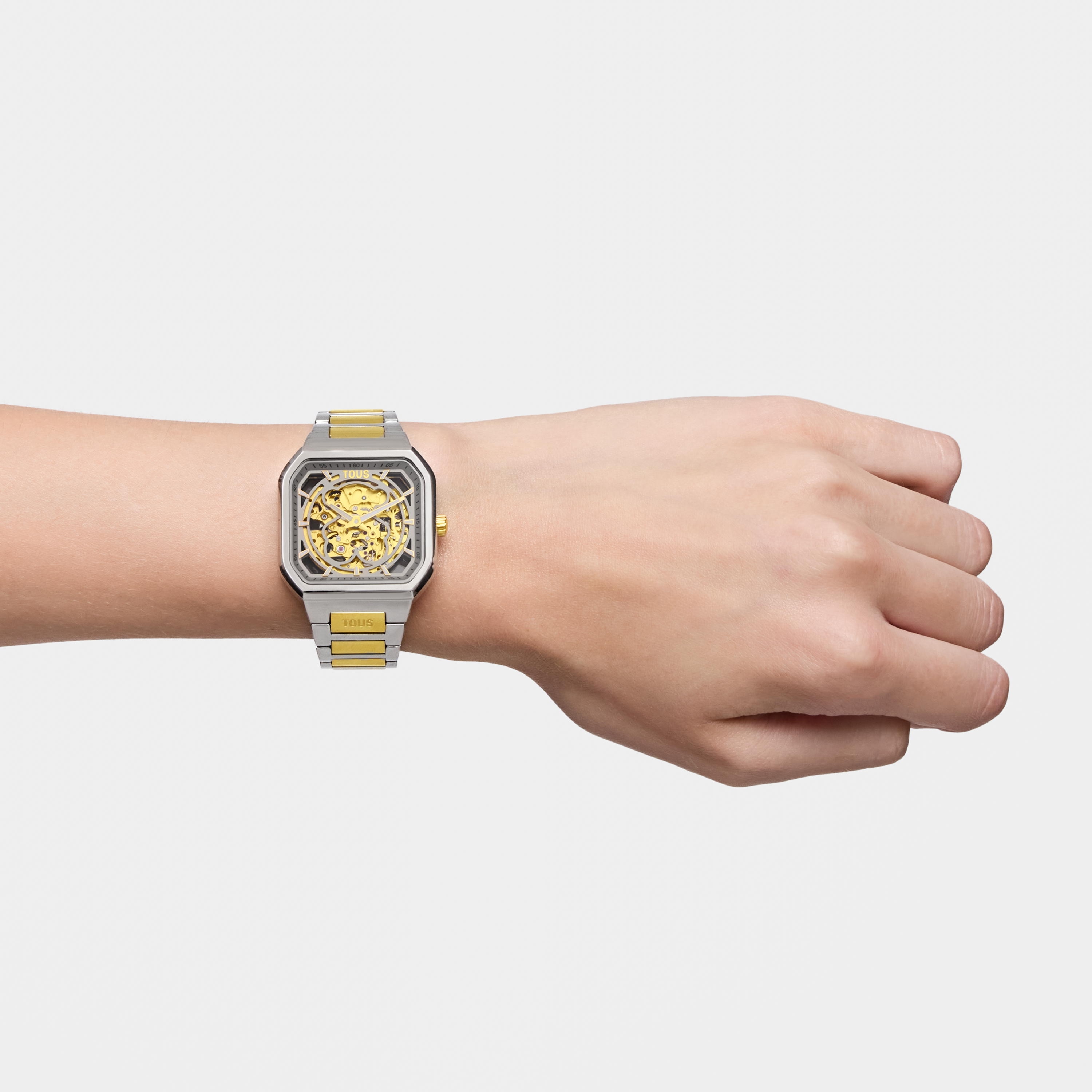 Reloj analógico automático con brazalete de acero IPG dorado y acero D-Bear Now