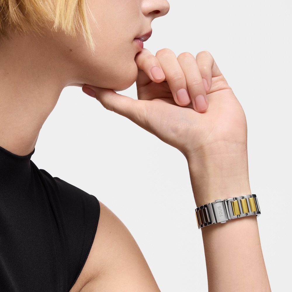 Automatyczny zegarek analogowy z bransoletą ze złotej stali IPG i stali D-Bear Now