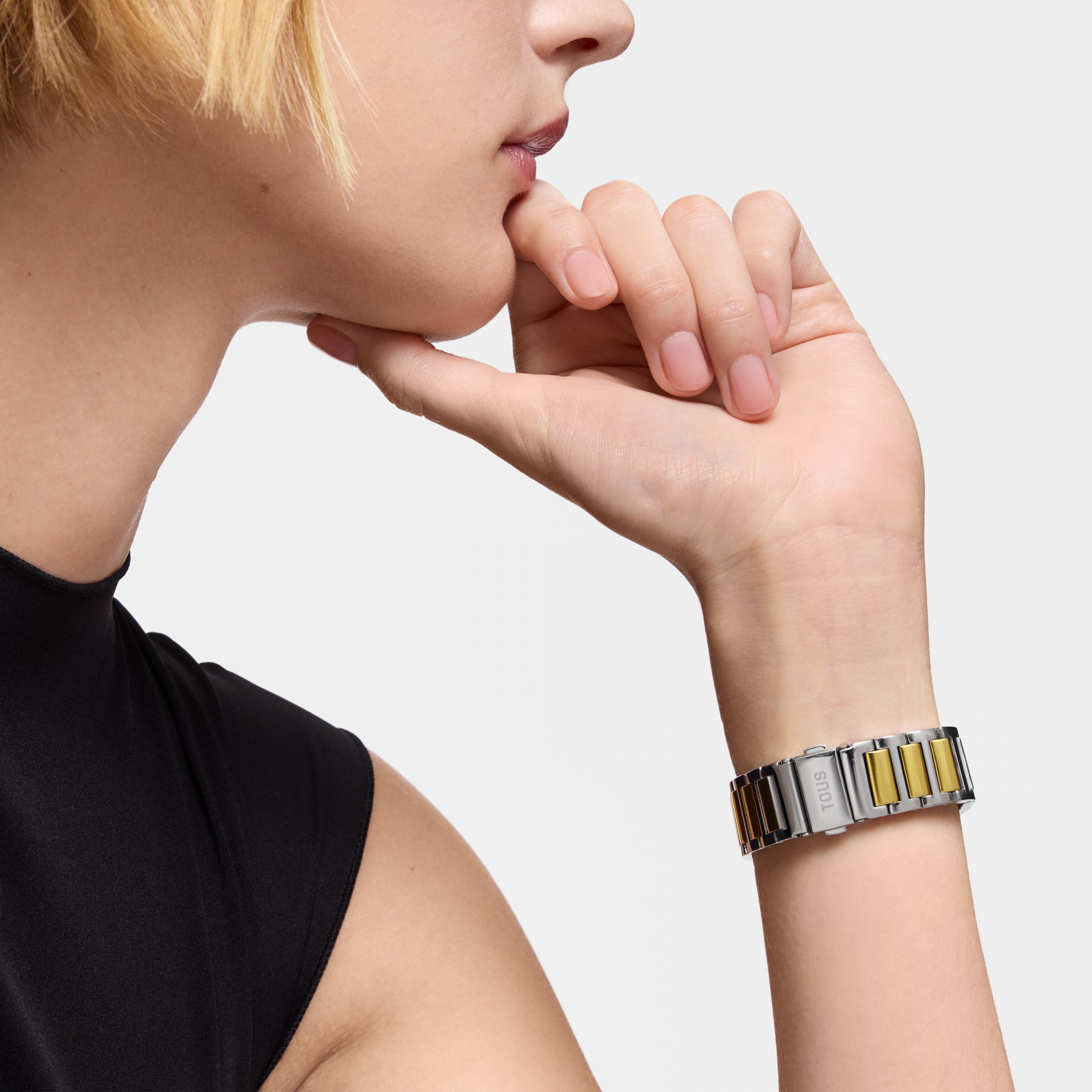 Reloj analógico automático con brazalete de acero IPG dorado y acero D-Bear Now