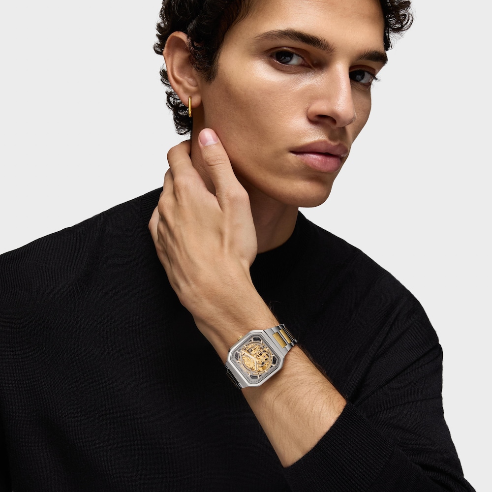 Automatyczny zegarek analogowy z bransoletą ze złotej stali IPG i stali D-Bear Now