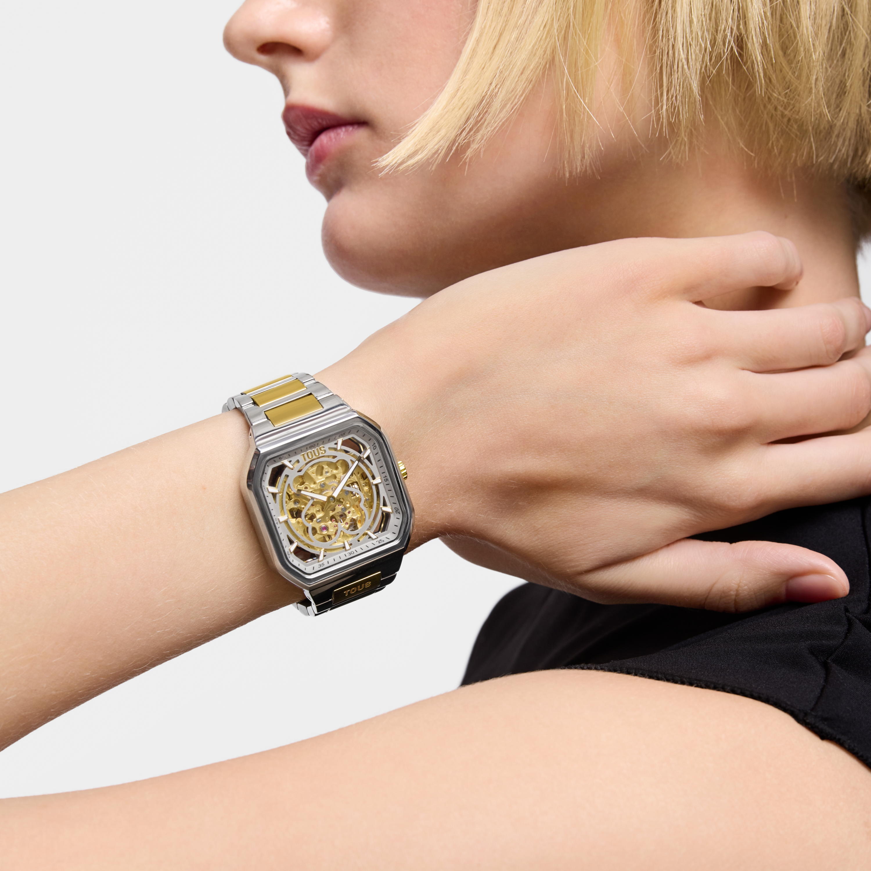 Reloj analógico automático con brazalete de acero IPG dorado y acero D-Bear Now