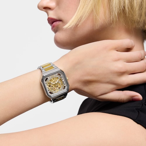 Automatic analog Watch with gold-colored IPG steel and steel bracelet D-Bear Now