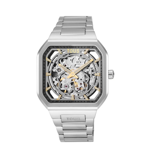 Rel&oacute;gio anal&oacute;gico autom&aacute;tico com bracelete em a&ccedil;o D-Bear Now