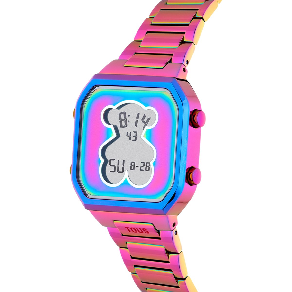 Reloj digital con brazalete de acero IP iridiscente D-Bear