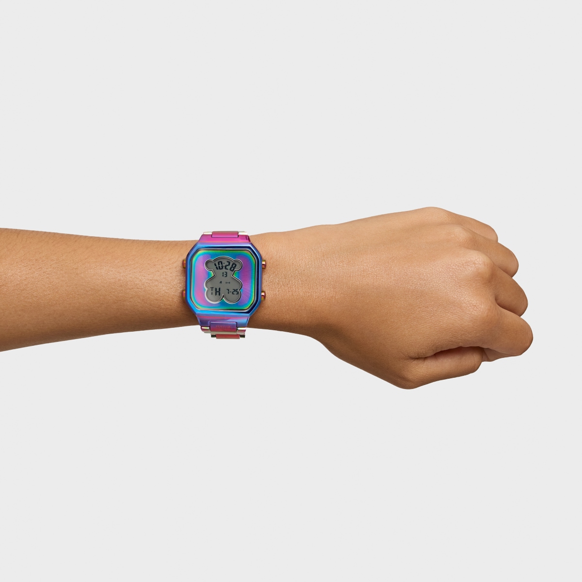 Reloj digital con brazalete de acero IP iridiscente D-Bear
