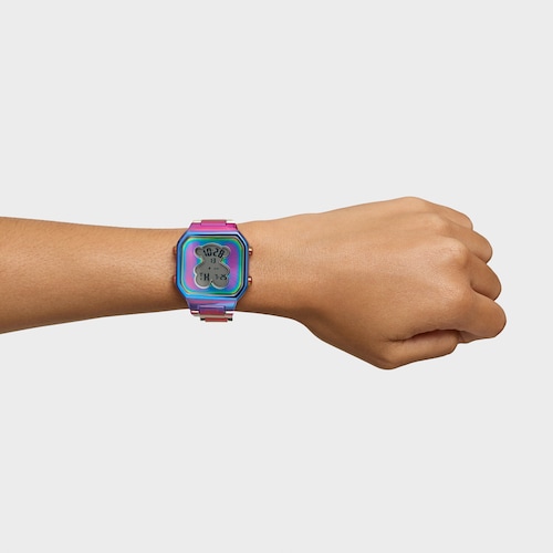 Reloj digital con brazalete de acero IP iridiscente D-Bear