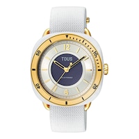 Reloj analógico de acero IPG dorado con brazalete elástico en color blanco Osier