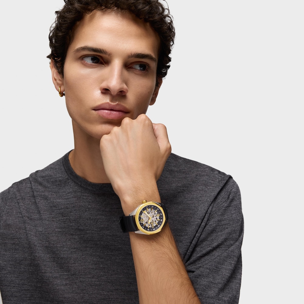 Orologio analogico automatico con cassa in acciaio IP color oro e bracciale in silicone nero TOUS Now