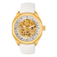 Reloj analógico automático con caja de acero IPG dorado y brazalete de silicona blanca TOUS Now