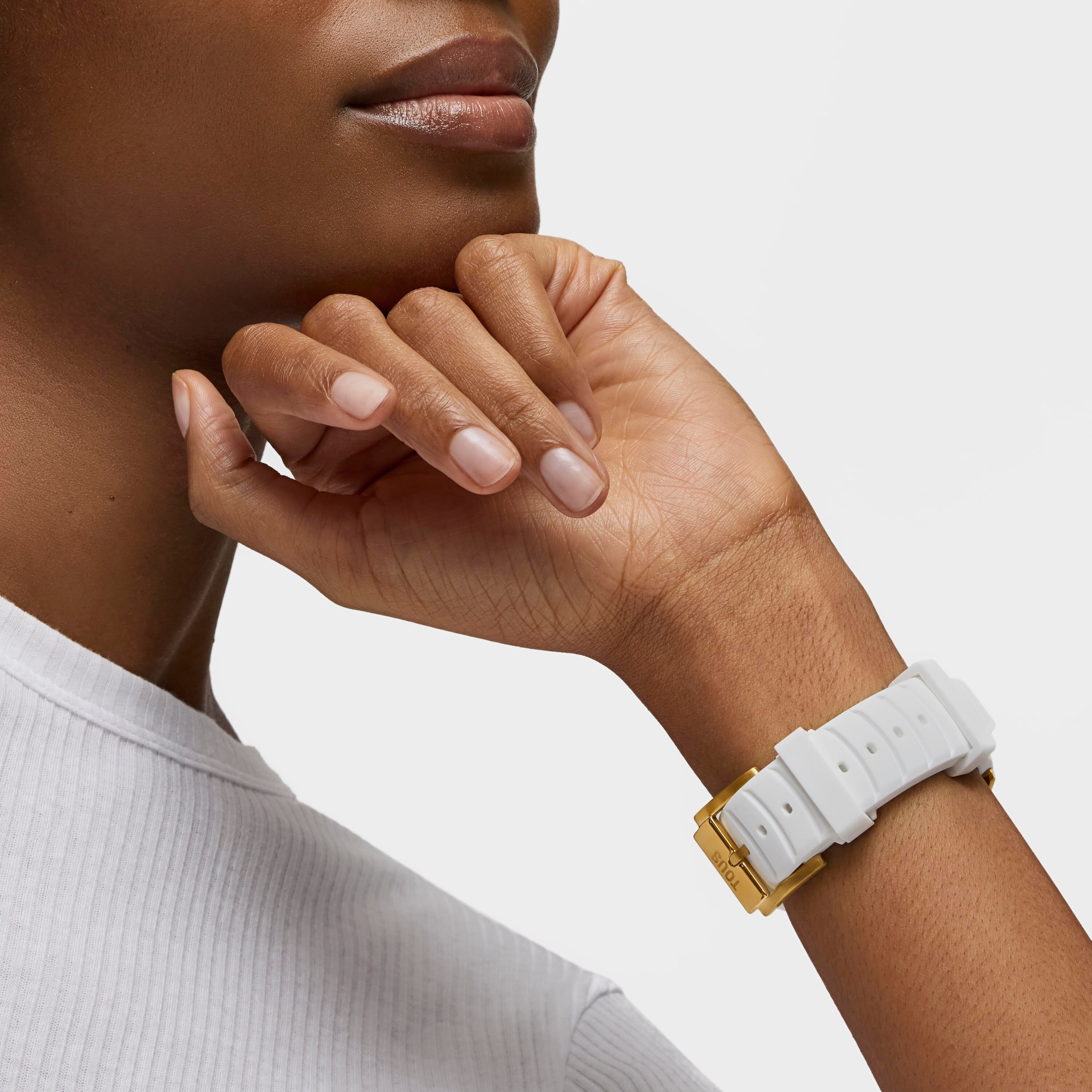 Automatic analog Watch with gold-colored IP steel case and white silicone bracelet TOUS Now