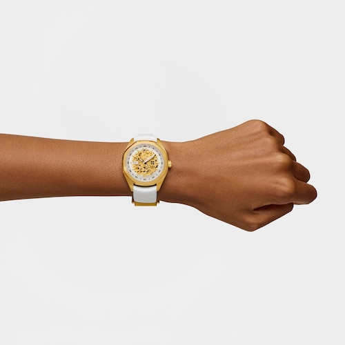 Reloj analógico automático con caja de acero IPG dorado y brazalete de silicona blanca TOUS Now