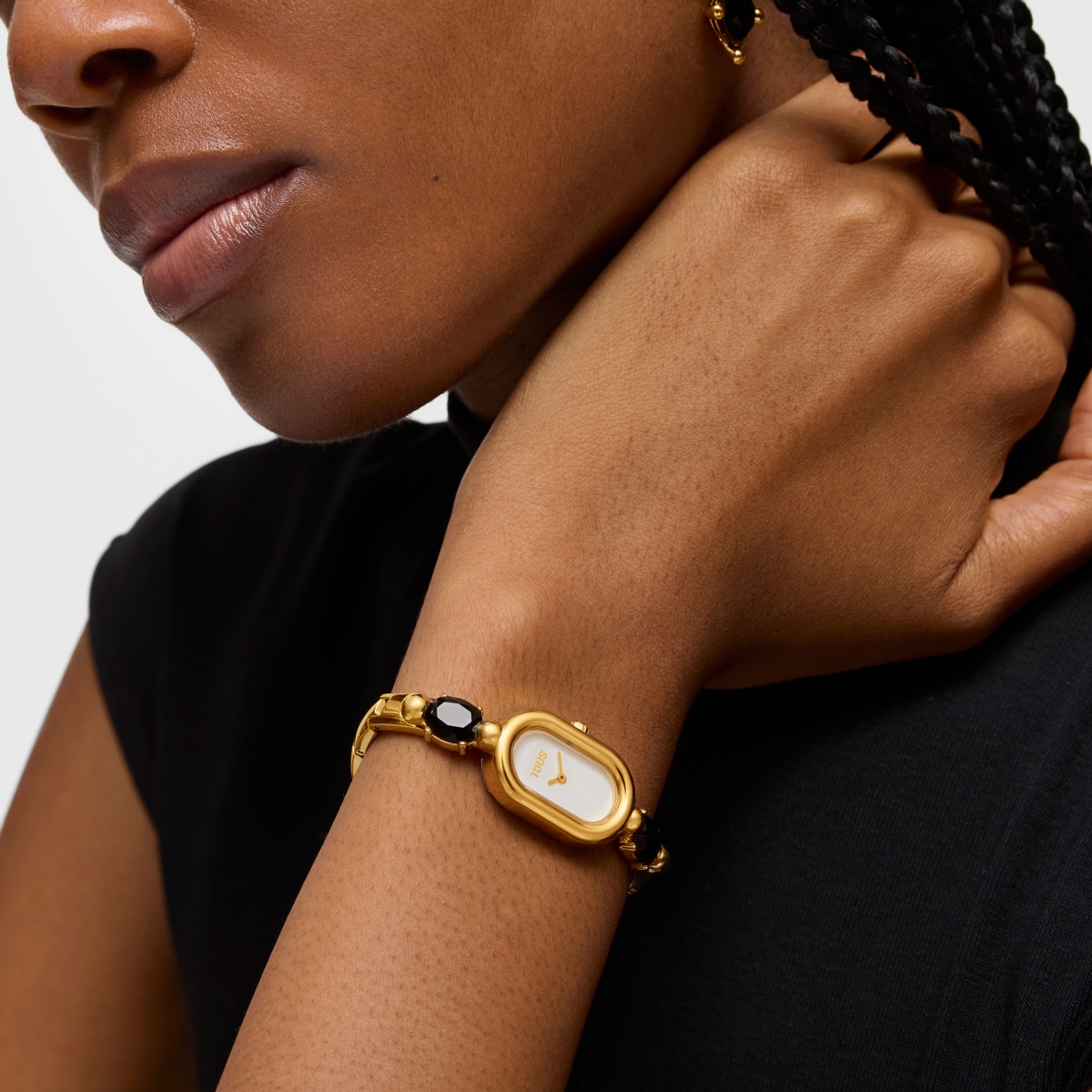 Analog Watch with gold-colored IPG steel bracelet and onyx TOUS Color