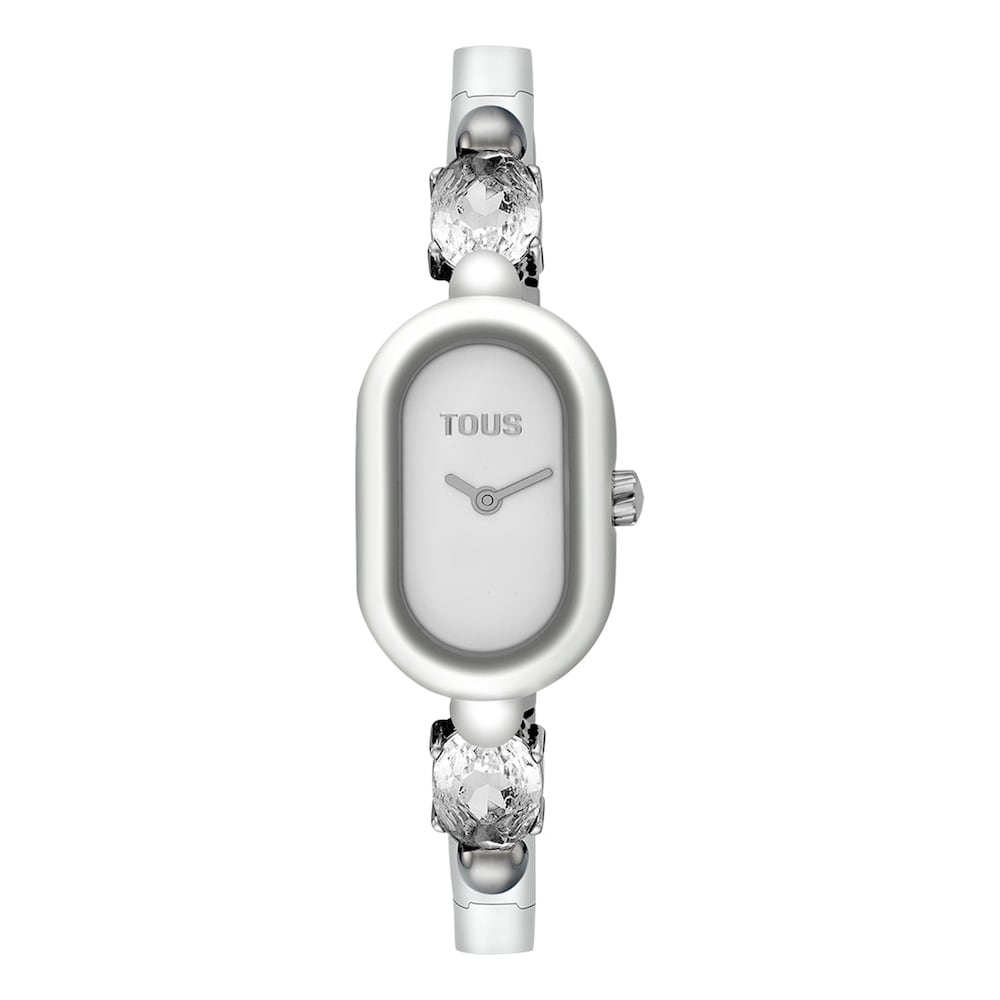 Reloj analógico con brazalete de acero y cristal de roca TOUS Color image number 0