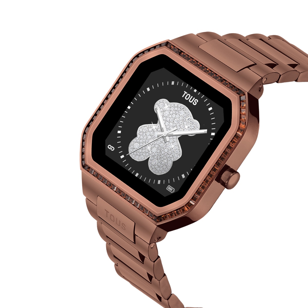 Smartwatch with brown steel bracelet and zirconias B-Connect