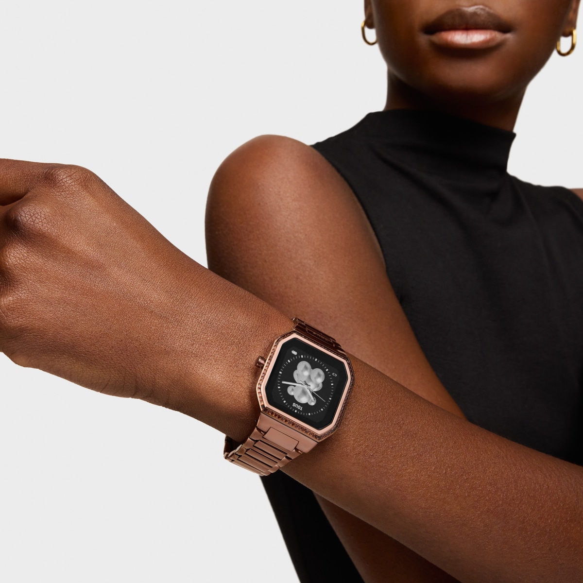 Smartwatch with brown steel bracelet and zirconias B-Connect