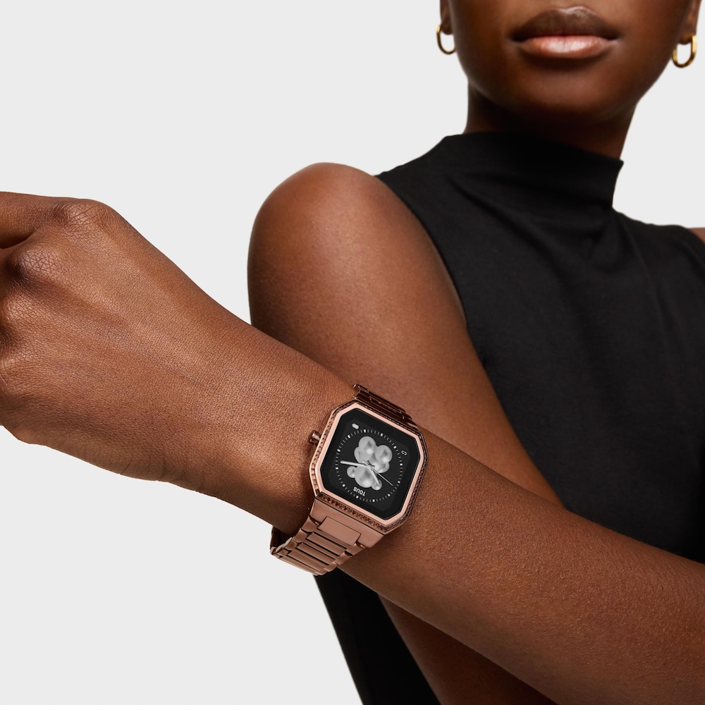 Smartwatch with brown steel bracelet and zirconias B-Connect image number 4
