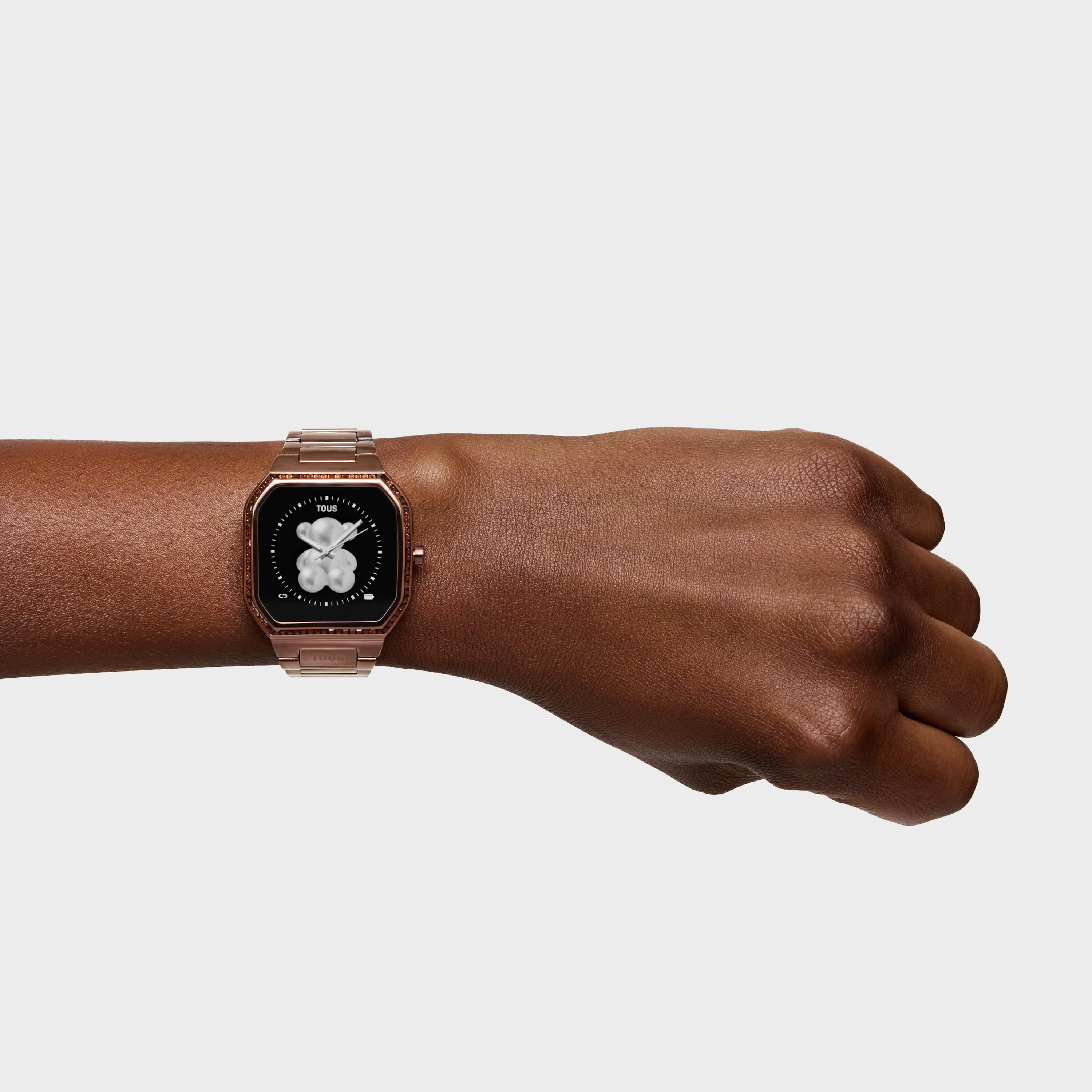 Reloj smartwatch con brazalete de acero marrón y zirconitas B-Connect