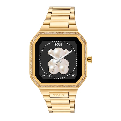 Smartwatch with gold-colored steel bracelet and zirconias B-Connect