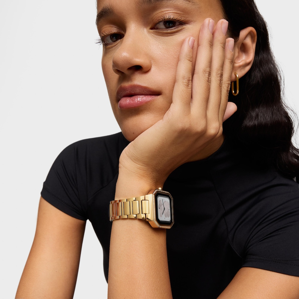 Chytr&eacute; hodinky s&nbsp;ocelov&yacute;m n&aacute;ramkem zlat&eacute; barvy a zirkoniemi B-Connect