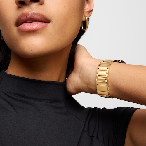 Smartwatch with gold-colored steel bracelet and zirconias B-Connect