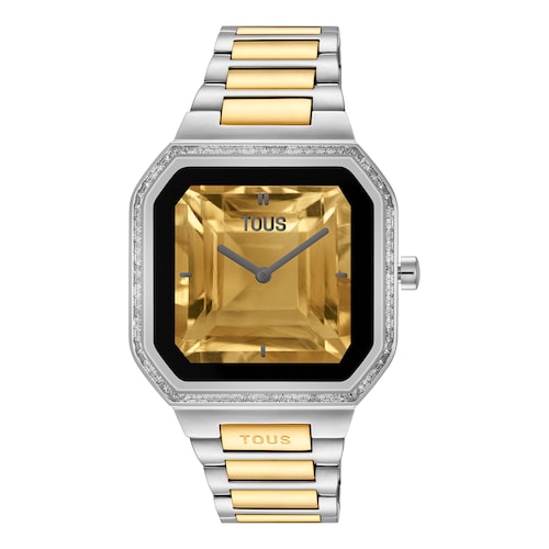 Smartwatch with steel bracelet and gold-colored steel and zirconias B-Connect