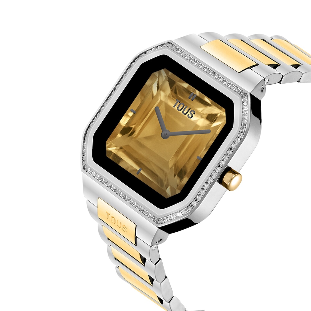 Smartwatch with steel bracelet and gold-colored steel and zirconias B-Connect