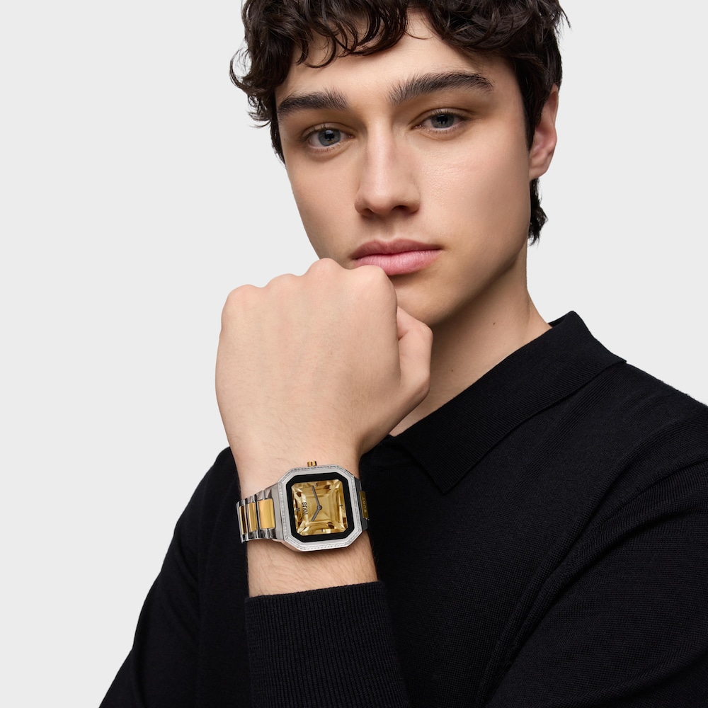 Smartwatch with steel bracelet and gold-colored steel and zirconias B-Connect