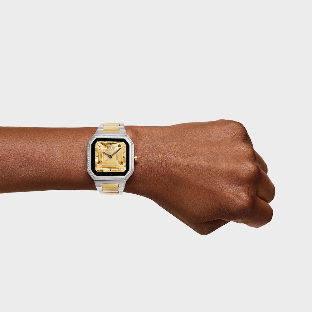 Smartwatch with steel bracelet and gold-colored steel and zirconias B-Connect