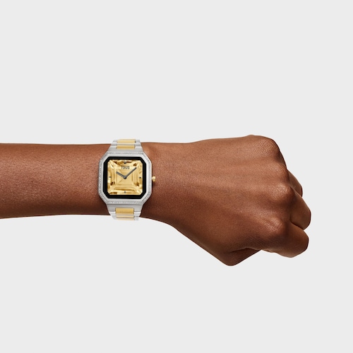 Smartwatch with steel bracelet and gold-colored steel and zirconias B-Connect