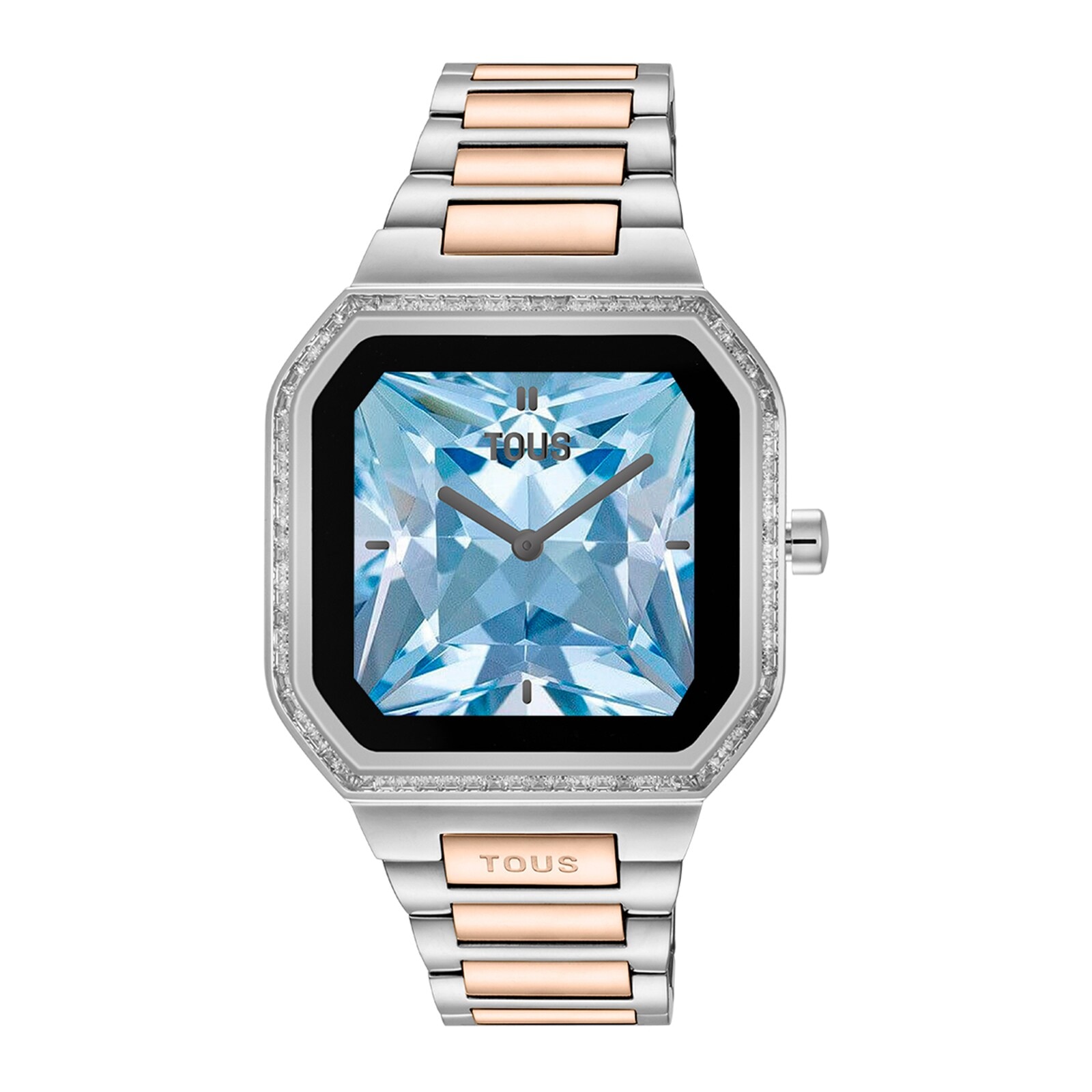 Smartwatch with steel bracelet and rose-colored steel and zirconias B-Connect