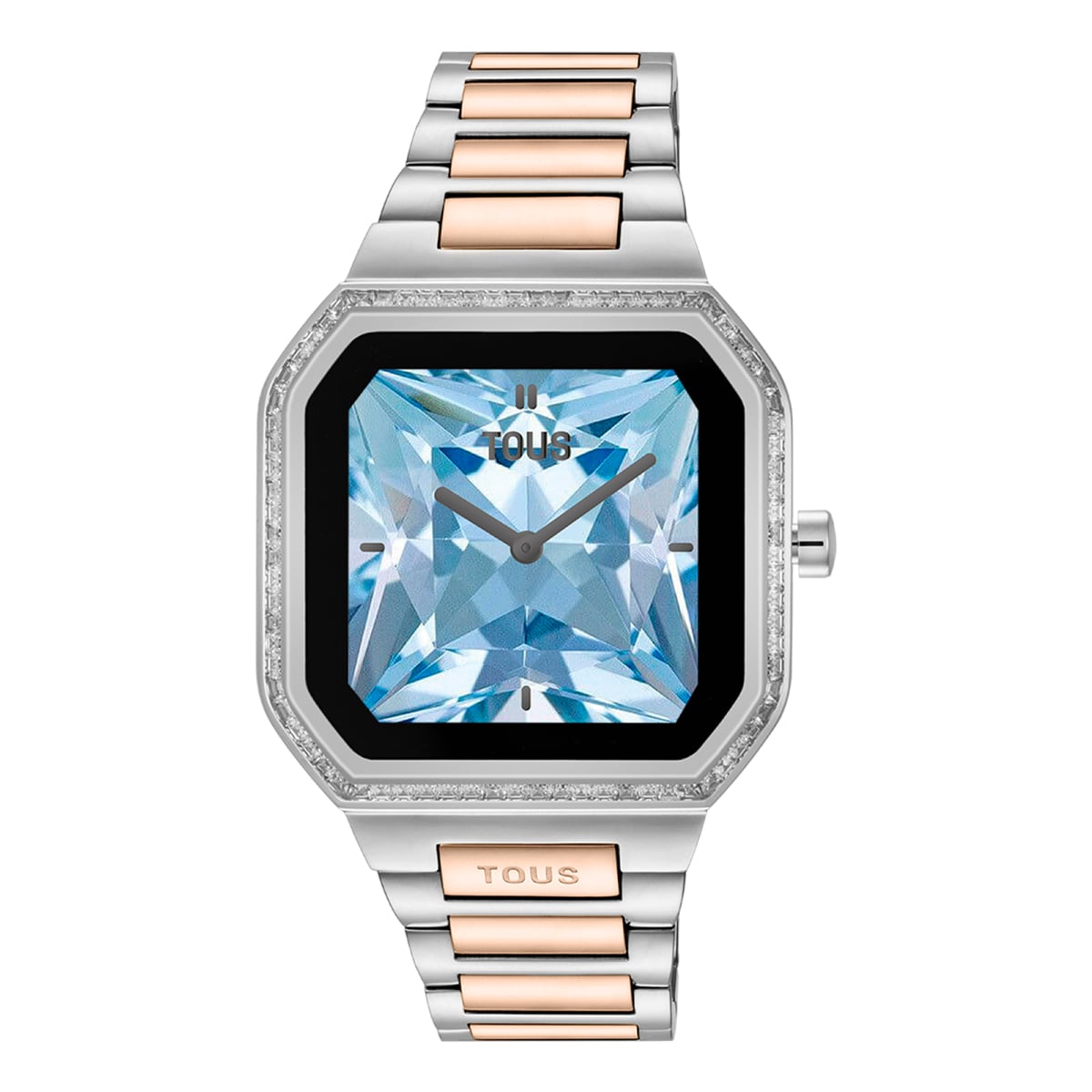 Smartwatch with steel bracelet and rose-colored steel and zirconias B-Connect