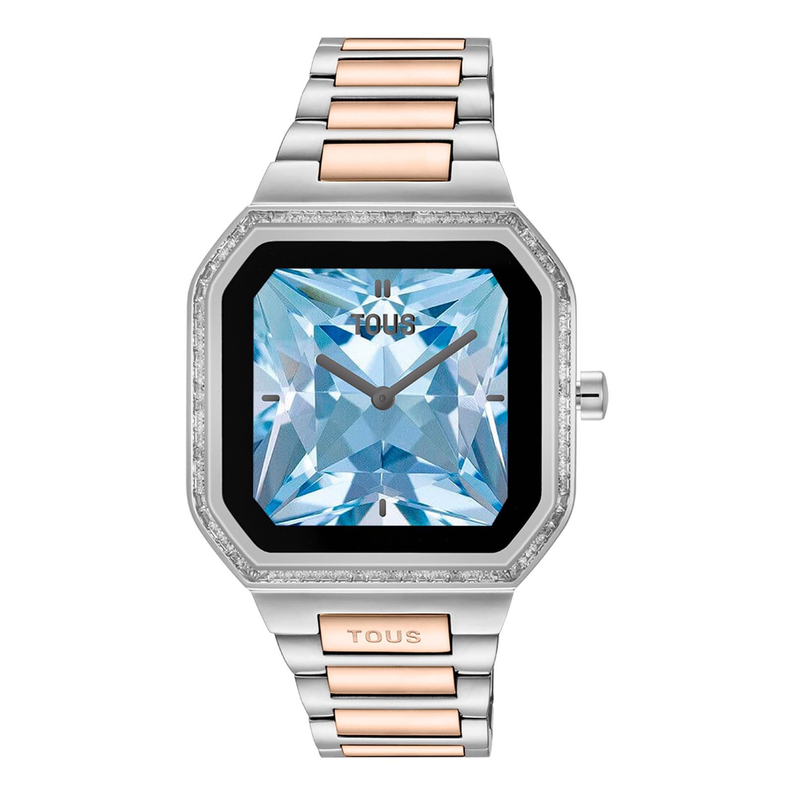 Reloj smartwatch con brazalete de acero, acero rosa y zirconitas B-Connect