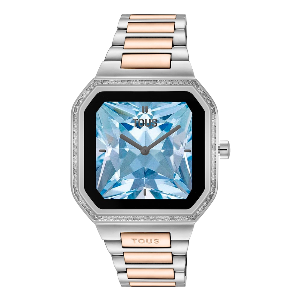 Reloj smartwatch con brazalete de acero, acero rosa y zirconitas B-Connect image number 0