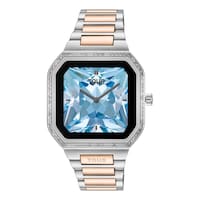 Smartwatch with steel bracelet and rose-colored steel and zirconias B-Connect