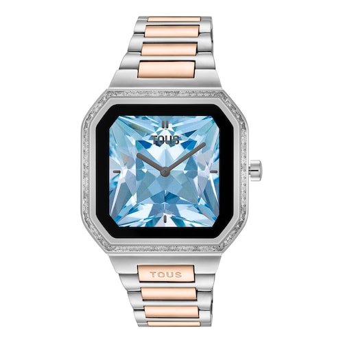 Smartwatch with steel bracelet and rose-colored steel and zirconias B-Connect