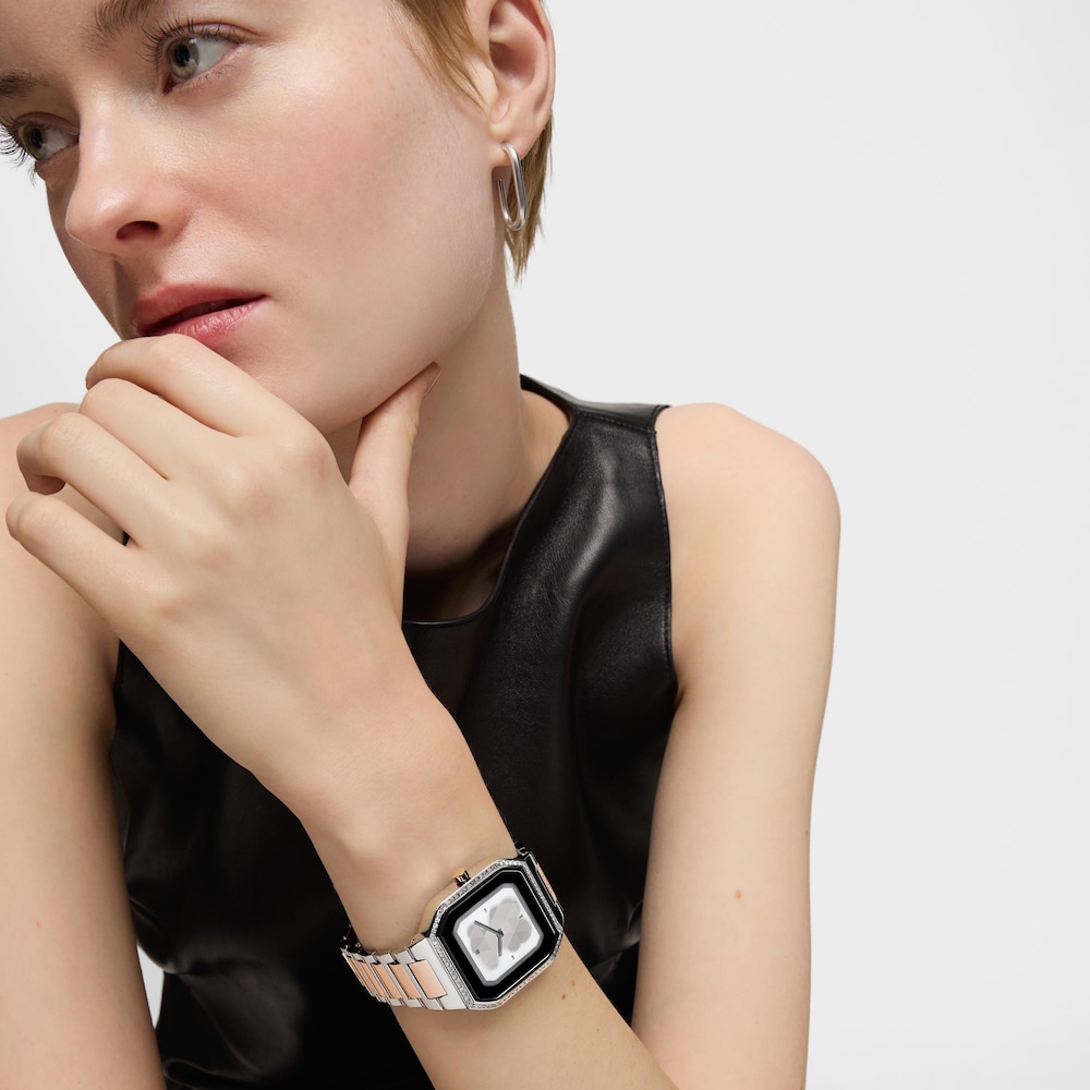 Reloj smartwatch con brazalete de acero, acero rosa y zirconitas B-Connect image number 3