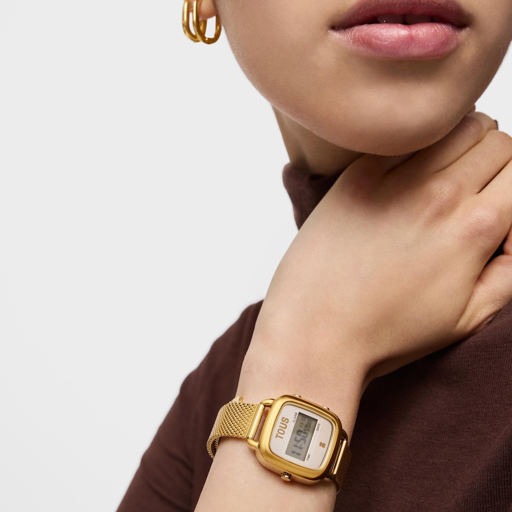 Wyposażony w&nbsp;bransoletę ze stali w kolorze r&oacute;żowym zegarek cyfrowy D-Logo Mini