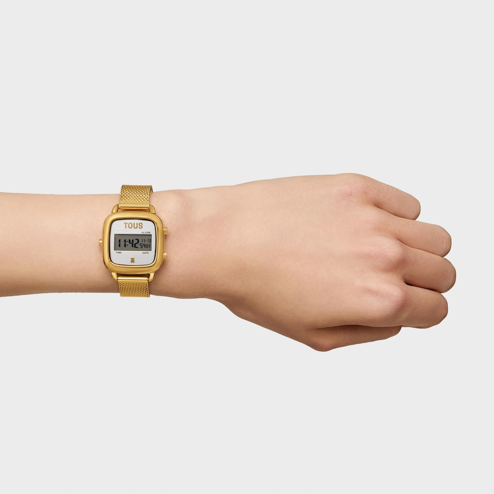 Wyposażony w&nbsp;bransoletę ze stali w kolorze r&oacute;żowym zegarek cyfrowy D-Logo Mini