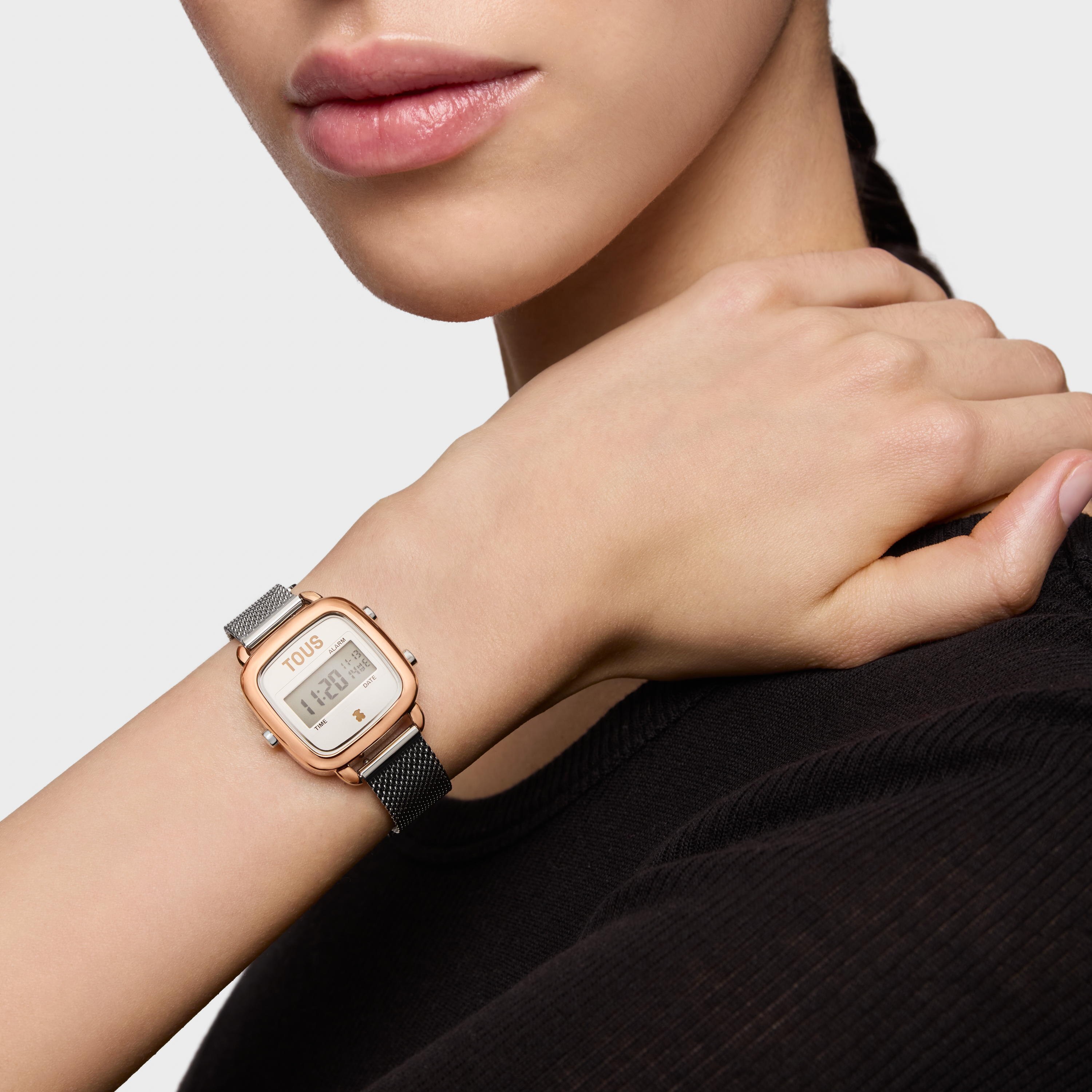 Two-tone digital Watch with steel bracelet D-Logo Mini