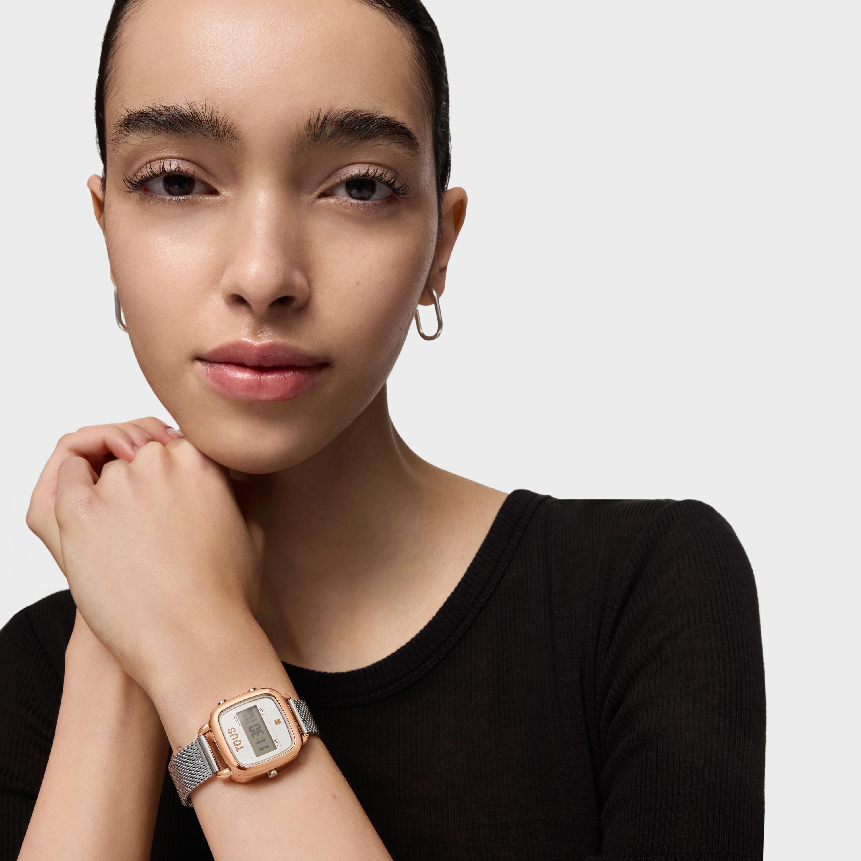 Two-tone digital Watch with steel bracelet D-Logo Mini