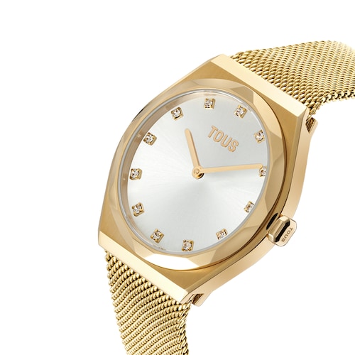 Analog Watch with gold-colored steel bracelet Karat Round Mesh