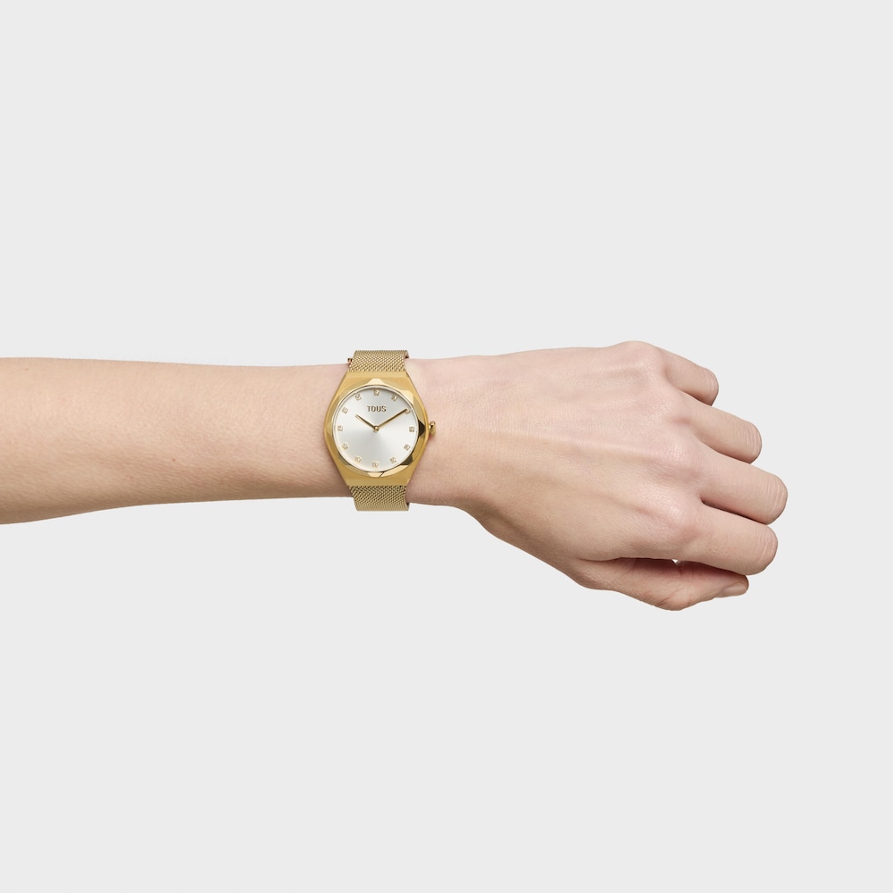 Reloj analógico con brazalete de acero dorado Karat Round Mesh Reloj analógico con brazalete de acero dorado Karat Round Mesh