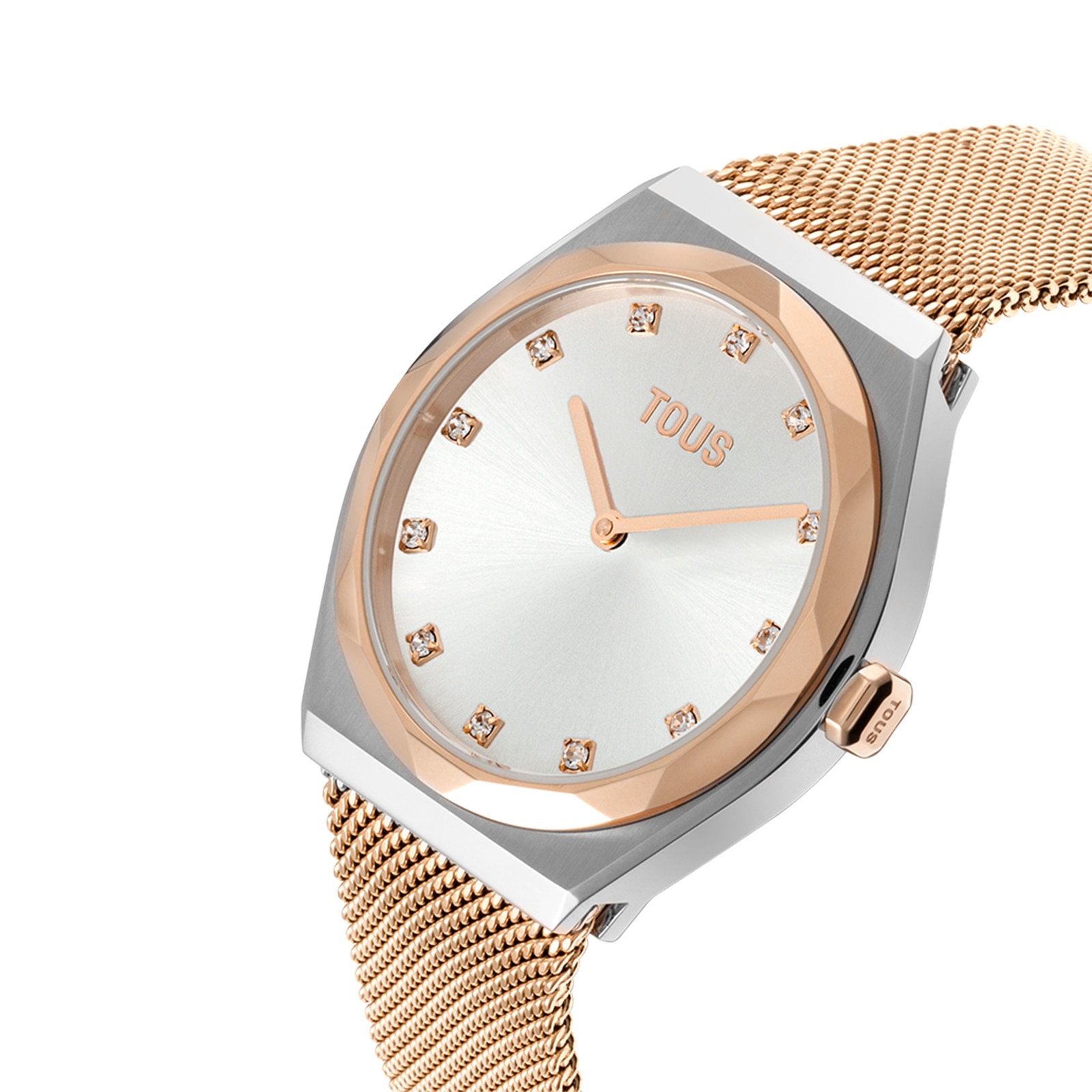 Reloj analógico con brazalete de acero y acero rosa Karat Round Mesh